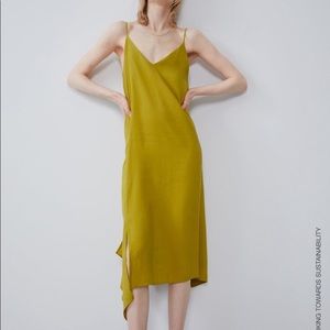 Zara mustard / chartreuse asymmetrical slip dress.